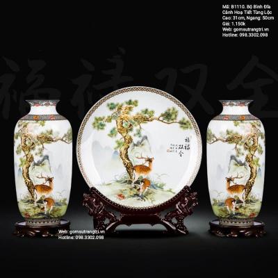 BỘ BÌNH ĐĨA CẢNH HỌA TIẾT TÙNG LỘC